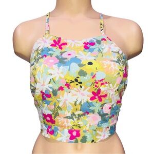 AAKAA Tropical Floral Print Halter Crop Top Cotton Anthro Boho Preppy Sexy Large